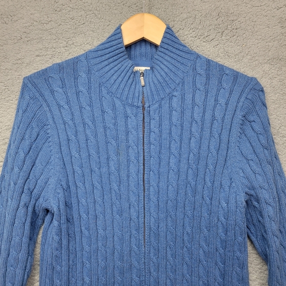 🍁L.L. Bean Preppy Fall/Autumn French Blue Cable Knit Cardigan - Picture 2 of 11